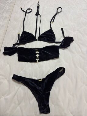 Beach Bunny Black Velvet 3-Piece Bikini Set